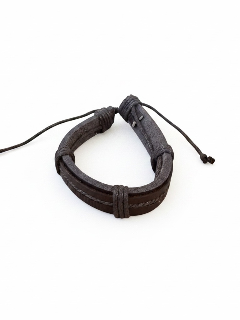 Adjustable Braided Leather Bracelet - Dark Brown
